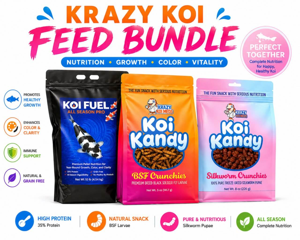 Koi Fuel 10 lb Premium Koi Food Bundle – Krazykoimeds