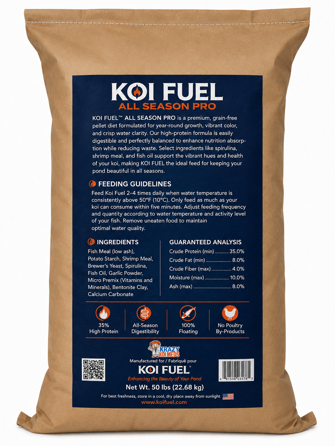 Koi Fuel- All season Pro - 50 Lb - Premium Koi Food (KF)