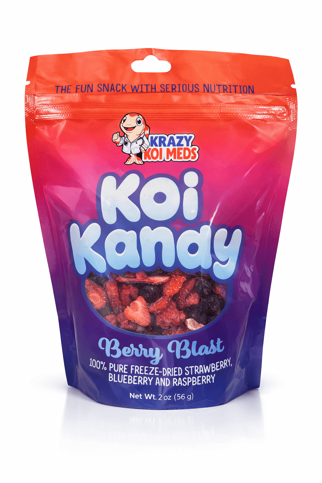 Berry Blast – Freeze-Dried Koi Treat packaging showcasing premium freeze-dried strawberries, blueberries, and raspberries.