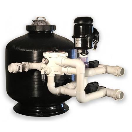 GCTek AlphaONE LH pond filter system with pump and piping for efficient pond filtration.