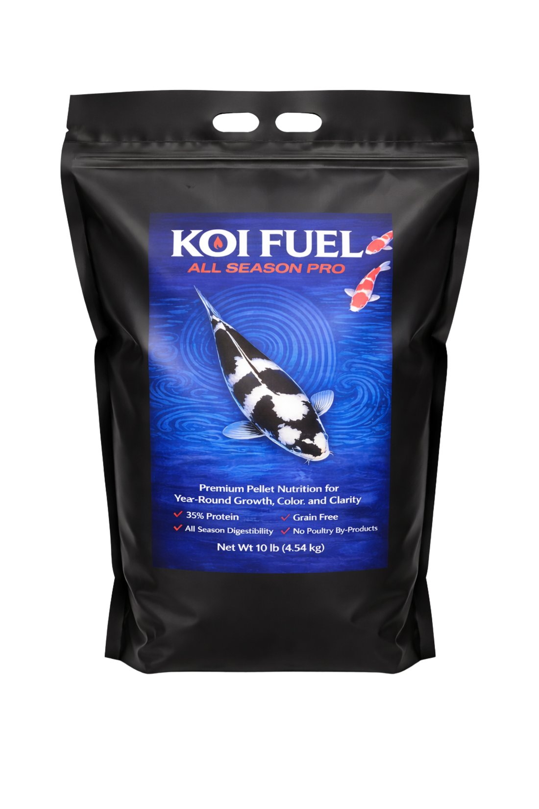 Koi Fuel- All season Pro - 10Lb - Premium Koi Food packaging featuring premium nutrition for koi.