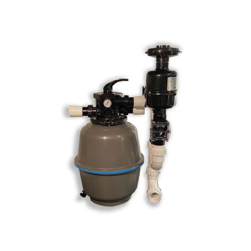 PondKeeper backwashing filter showcasing the innovative FLUFF-N-SPIN system for effective pond maintenance.