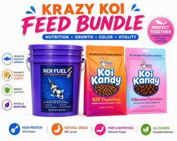 18 lb Premium Koi Food 5mm Bundle, highlighted with nutrition benefits, vibrant colors, and various koi food types.